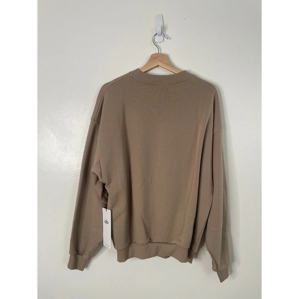 Alo Yoga Accolade Crew Neck Pullover Sweatshirt Gravel Tan Oversized Medium - Picture 3 of 10